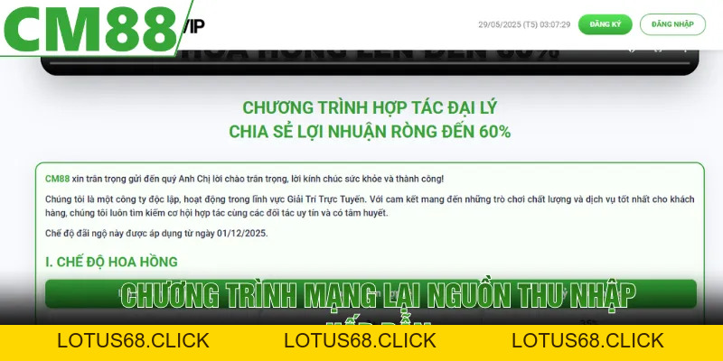Đại Lý CM88 | Chính Sách Hoa Hồng Cao, Rút Tiền Nhanh - Lotus68