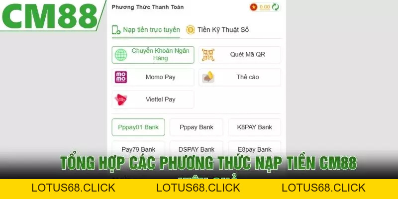 Nạp Tiền CM88 - Hướng Dẫn Giao Dịch An Toàn, Tiện Lợi - Lotus68